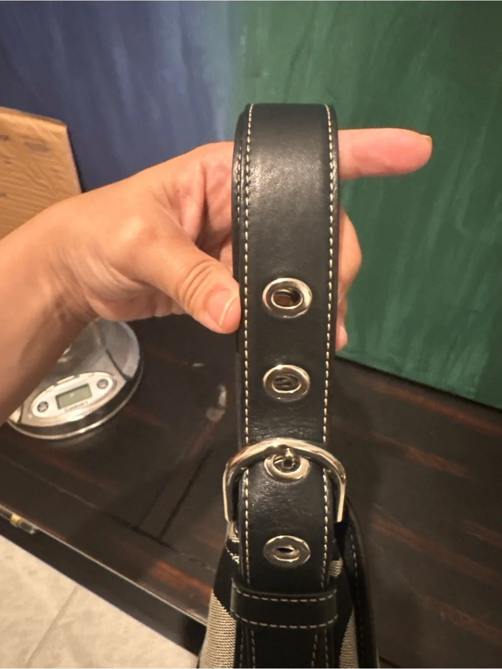 Coach Black and Cream Signature Canvas Shoulder Bag with Turn-Lock